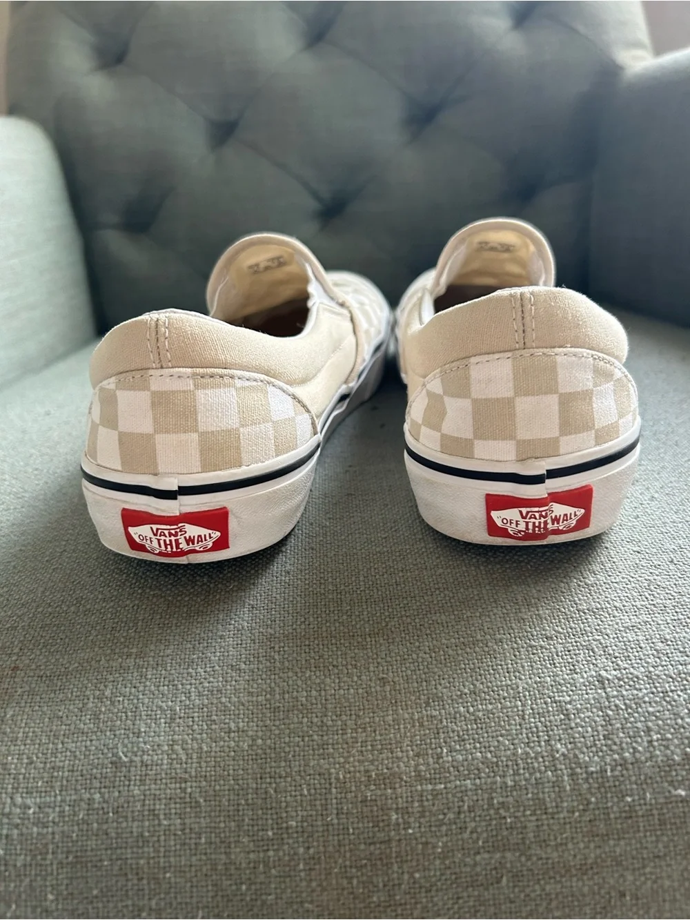 Vans Checkerboard Slip-On in Beige and White - Men's - Picture 4 of 5